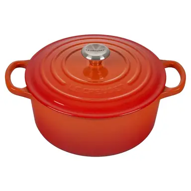 Le Creuset Signature Serie Runder Bräter aus Gusseisen mit Deckel - 22cm - 3.3L - Geeignet für alle Herdarten - Orange
