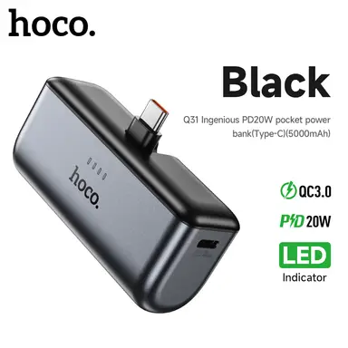HOCO Q31 Ingenious 5000mAh USB-C Pocket Power Bank - Black