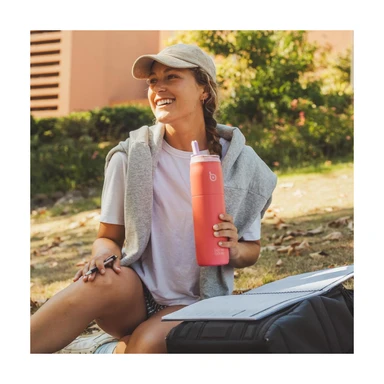 Bottle Bottle Gourde isotherme en acier inoxydable avec paille et poignée 946 ml rose