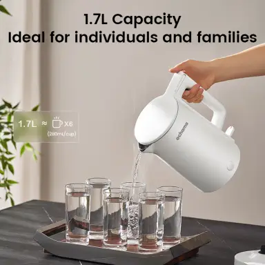 ochama Electric Kettle, Stainless Steel & Nordic White, 1.7L Cordless Kettle, Fast Boil, Push to open lid, Perfect Pour Spout