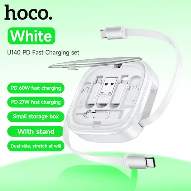 HOCO U140 6-in-1 Retractable Charging Cable Set - White