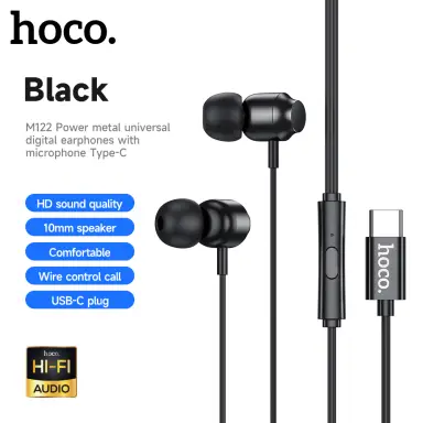 HOCO M122 USB-C Wired Earphones with Microphone - Black