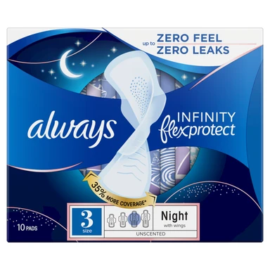 Always FlexProtect Sanitary Towels Night with Wings Unscented Size 3 10 Pads