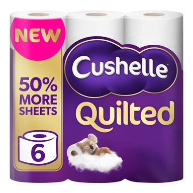 Cushelle Quilted Toilet Roll  6 Rolls 50% More Sheets