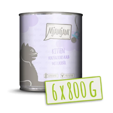 MjAMjAM - Pâtée pour Chaton - Veau Exquis à l’Huile de Saumon 800 g x6