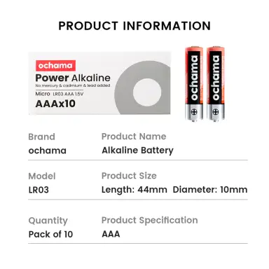 Ochama Alkaline Batteries - AAA - Pack in 10