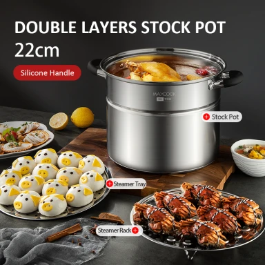 Maxcook Stainless Steel Stock Pot With Steamer Basket 22cm MCZ3218