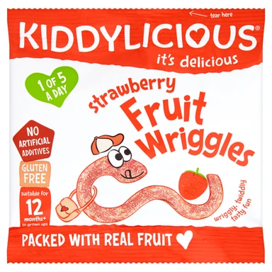 Kiddylicious Strawberry Fruit Wriggles 12+ Months 12g