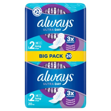 Always Ultra Day Sanitary Towels Long (Size 2) Wings 20 Pads