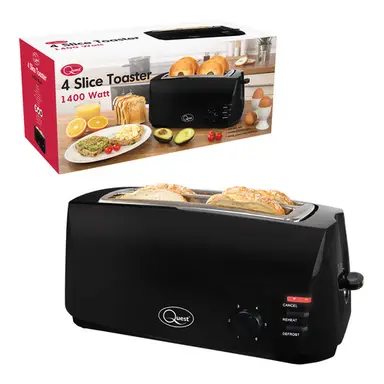 Quest 4 Slice Long Slot Toaster, Cool Touch, Black – 35069