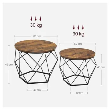 VASAGLE Ronde salontafel, set van 2, woonkamertafel, bijzettafel, LCT041K01
