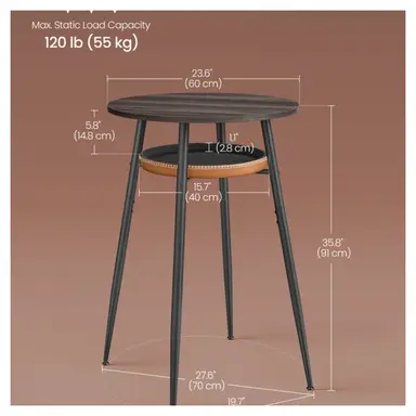 VASAGLE EKHO-collectie - Barhoofd, hoge ronde tafel met opbergvak, compacte keukentafel