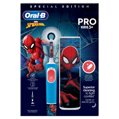 Oral-B Kids Spiderman Vitality PRO Electric Rechargeable Toothbrush for Age 3+ Giftset + Travel Case