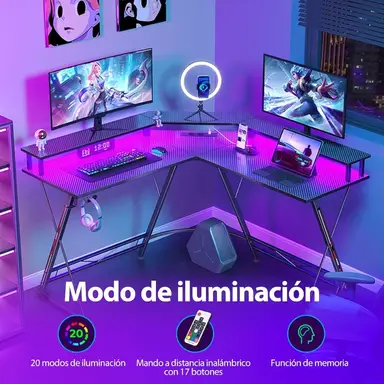 SEVEN WARRIOR L-vormige gamingtafel - 58in - zwarte carbon fiber