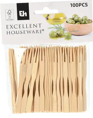 Excellent Houseware Lot de 100 fourchettes à fruits en bambou - 9 cm 