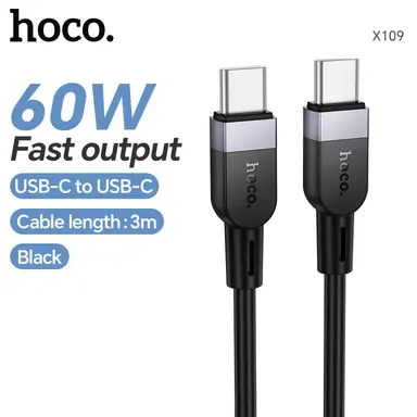 HOCO X109 60W Silicone USB-C to USB-C Charging Cable - 3M - Black