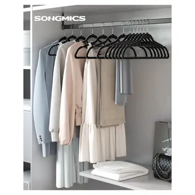 SONGMICS 20 Fluweel Hangers Antislip met Broekrek 360° Draaibaar Haak Ruimtebesparend 43.5cm Zwart