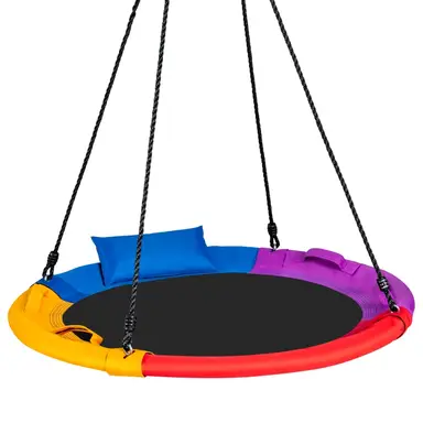 COSTWAY Ø100cm Schommel met 100-180cm in Hoogte Verstelbaar Schommeltouw Boom Schommel Kleurrijk