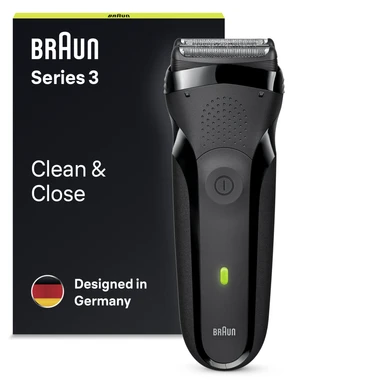 BRAUN Series 3 300s Electric Wet & Dry Shaver for Men, Waterproof, 3-Flexible Blades, UK 2 Pin Plug, Black Razor