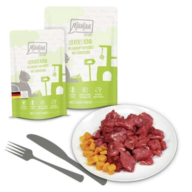 MjAMjAM - Quetschie - Smakelijk Rundvlees met Gestoomde Pompoen en Kippenlever 300g*6