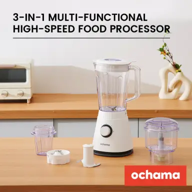 ochama 3-in-1 Multifunctional Food Processor, Electric Blender, Smoothie Maker, 600W