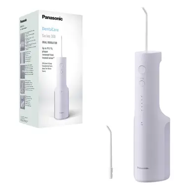 Panasonic Series 300 Cordless Water Flosser, Plaque Remover, 200ml, 2 Nozzles, 5 Pressure Settings, Oral Irrigator for Home & Travel, Purple, EW-DJ26-V311