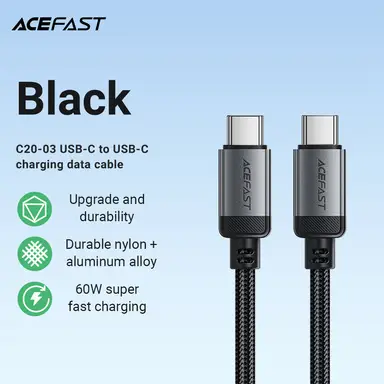 ACEFAST C20-03 USB-C to USB-C Aluminum Alloy Charging Cable - Black
