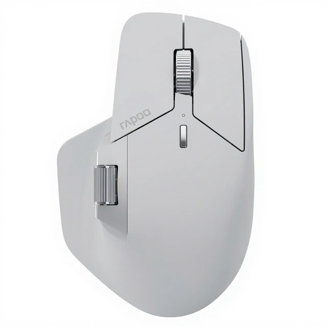 Rapoo MT760 PRO Kabellose Maus, NearLink + Bluetooth 5.0 Multi-Device, 12.000 DPI, 2.000 Polling, ergonomisch für Arbeit und Gaming, 11 programmierbare Tasten, integrierter Speicher, leise Klicks, USB-C, 120 Tage Akkulaufzeit – Hellgrau