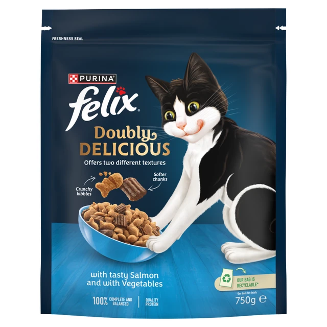 Felix Doubly Delicious Salmon & Veg Dry Cat Food 750g