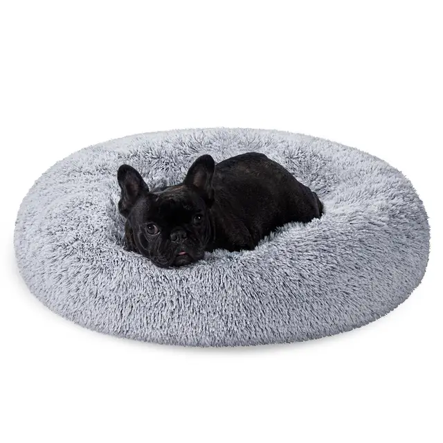 FEANDREA Fluffy Dog Bed, Cat Bed, Doughnut Cushion, 70x70x20cm, Grey