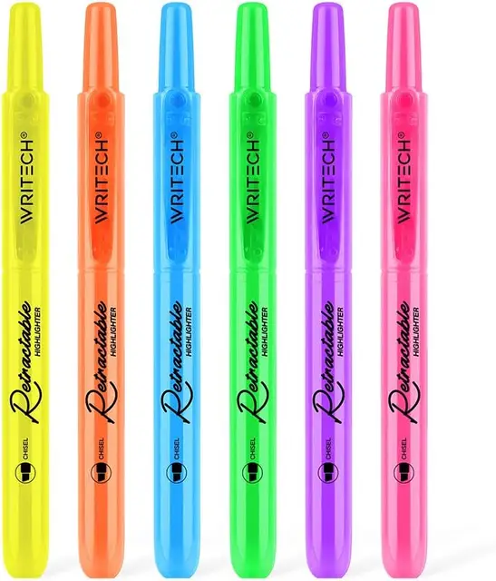 WRITECH Retractable Highlighters Assorted Colors: Chisel Tip Click Aesthetic Highlighter Marker Pens Pack Multi Colored Ink No Bleed Smear for Highlighting Journaling (12ct Neon+Pastel)