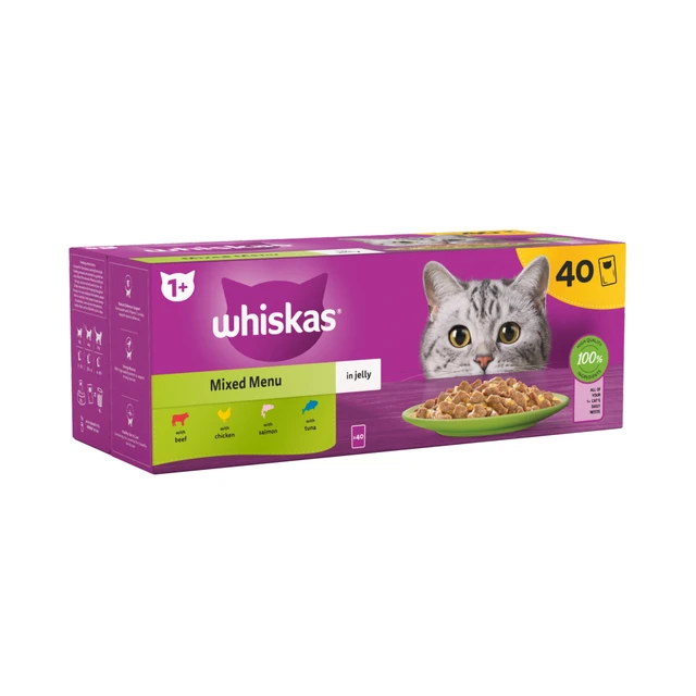 Whiskas 1+ Mixed Menu Adult Wet Cat Food Pouches in Jelly 40 x 85g
