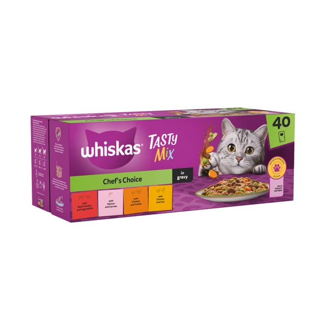 Whiskas 1+ Chef's Choice Mix Adult Wet Cat Food Pouches in Gravy 40 x 85g