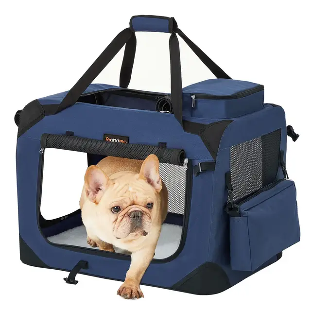 FEANDREA Foldable Pet Carrier Bag Dog Travel Crate 60.0x42.0x42.0cm Dark Blue