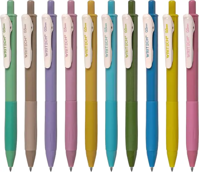 WRITECH Retractable Gel Pens Quick Dry Ink Pens Fine Point 0.5mm 10 Assorted Unique Vintage Colors For Journaling Drawing Doodling and Notetaking (Vintage 1)
