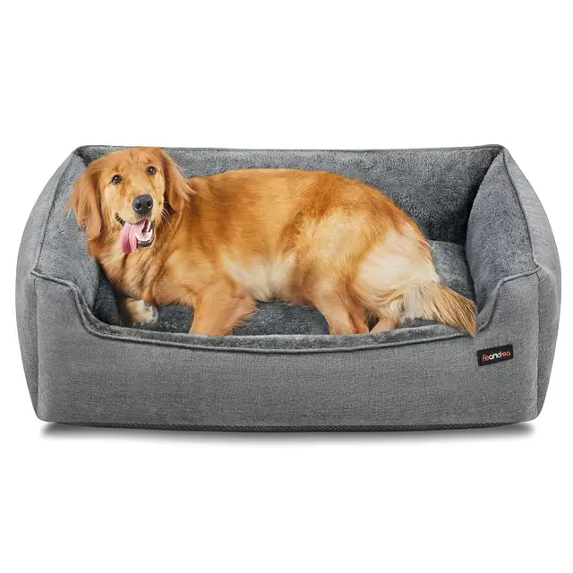 FEANDREA Dog Bed， Linenshade-Style Pet Bed， 110×75×27 cm， Light Grey