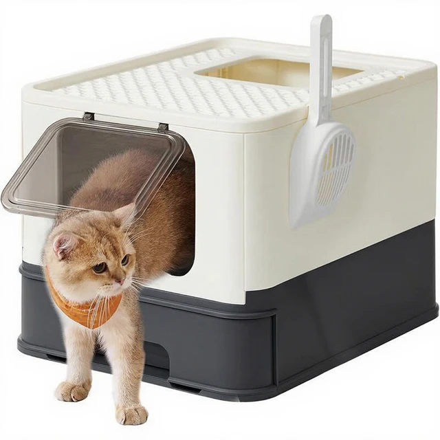 Feandrea Bac à litière avec couvercle - Beige/Noir