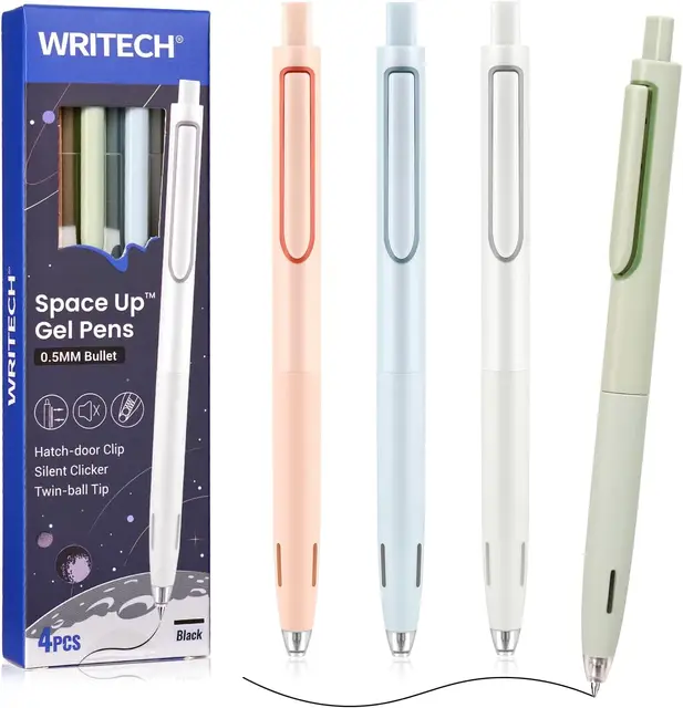 WRITECH Gel Pens Fine Point: 0.5mm Retractable Black Ink Pen Smooth Writing for Journaling Silent Click Pen Set 4ct Up-Gel