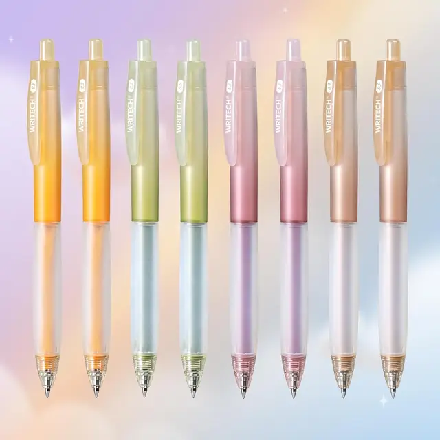 WRITECH Retractable Gel Ink Pens: 0.5mm Black-Ink Aesthetic Gradient Color Barrel Soft Grip Fine Point Pen 8ct for Journaling Note Taking Sketching No Bleed