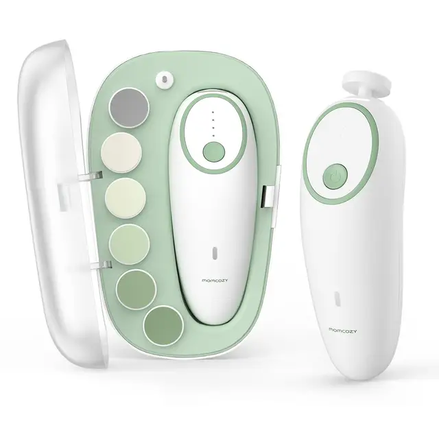 Momcozy Baby Electric Nail Trimmer, Rechargeable with 7 Grinding Pads & LED Light, Gentle 360° Filing for Infants