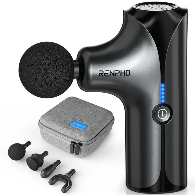 RENPHO Mini Massage Gun, Portable, Deep Tissue Massage, 20 Adjustable Speeds, 4 Interchangeable Heads, Black,Top Gift Picks