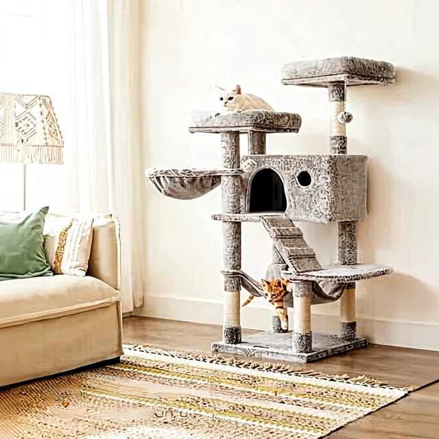 FEANDREA Arbre à chat pour chats adultes ultra doux - Dégradé blanc brun 