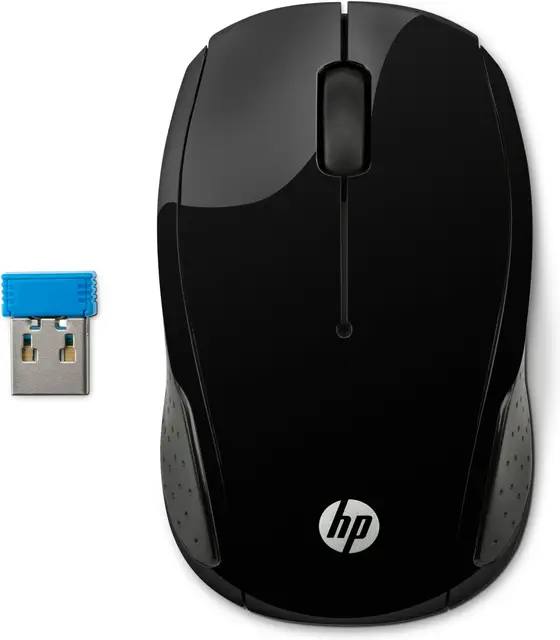 HP 200 2.4 GHz USB draadloze muis met rode LED 1000 DPI optische sensor, zwart