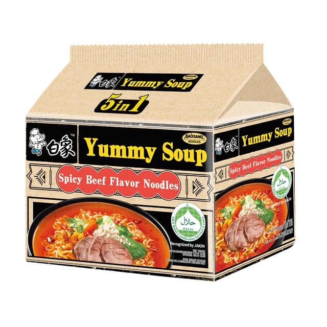 Nouilles en soupe au bœuf épicé halal Bai Xiang 96g*5 sachets