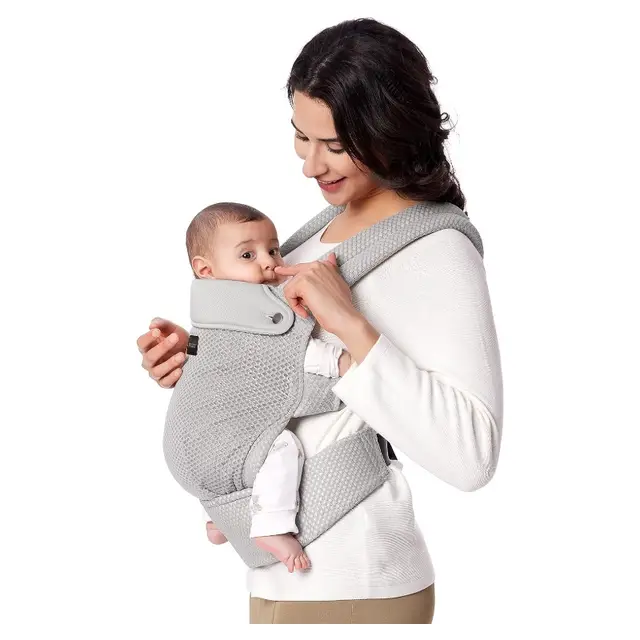 Momcozy Air-Mesh Babytrage – Ergonomische, leichte Trage mit verbesserter Lendenstütze für 3,2–20 kg – Freihändiger Tragekomfort in Grau