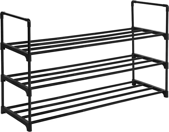 SONGMICS 3-laags schoenenrek metalen schoenenopberger voor 12-15 paar - 30 x 92 x 55 cm - Zwart - LSA303B02