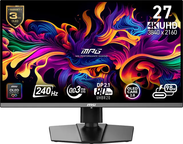 MSI MPG 272URX QD-OLED computer monitor 67,3 cm (26.5") 3840 x 2160 Pixels 4K Ultra HD Zwart
