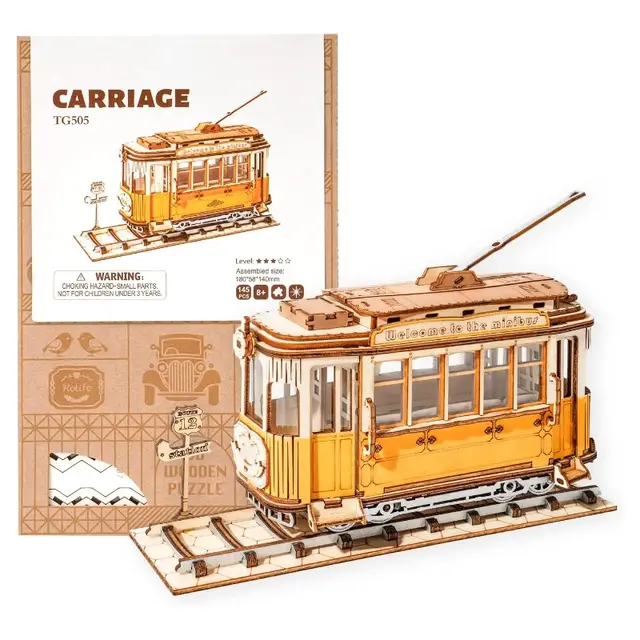 Robotime Rolife Houten 3D Houten Tram Bouw Speelgoed Model Puzzel Kits voor Volwassenen - Houten Knutselset