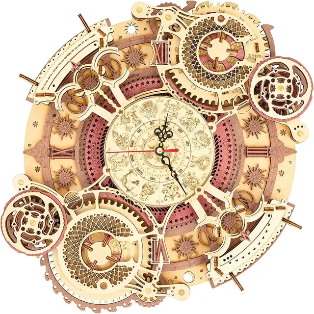 Robotime ROKR Zodiac Wall Clock 3D Wooden Puzzle Building Toys ‎33.5 x 29.5 x 5.5 cm 1PC