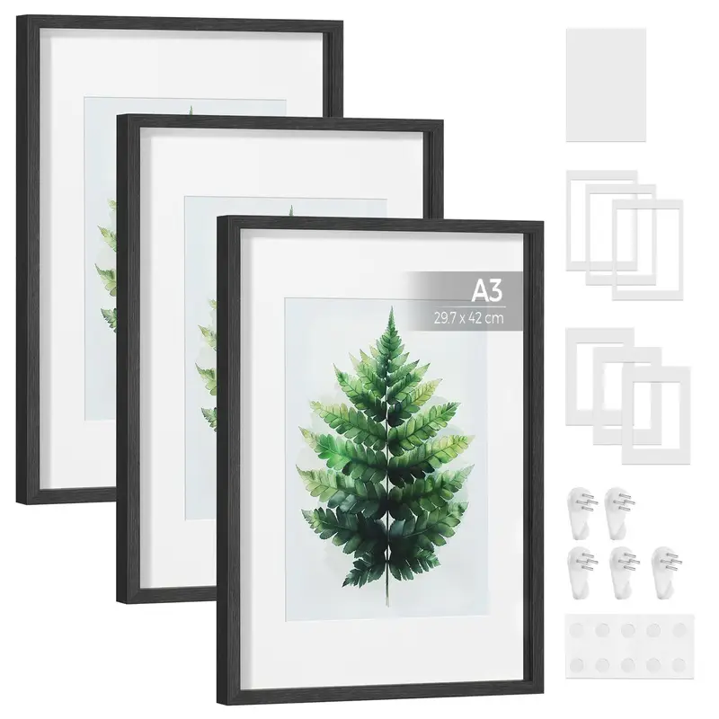 Photo Frame Set Black A3 31.1x43.4x2.8cm 3pcs | Photo & Poster Frames ...